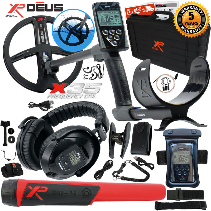 NLA XP Deus Metal Detector w/ MI-4 Pinpointer, Headphone, Remote, X35 Coil & more