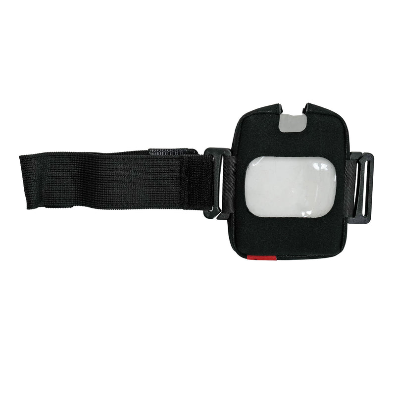 A black XP ICON Remote control cover with a wide black elastic strap and a white rectangular patch on the side, shown against a plain white background.