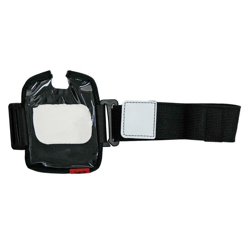 A black XP ICON Remote control cover with a wide black elastic strap and a white rectangular patch on the side, shown against a plain white background.