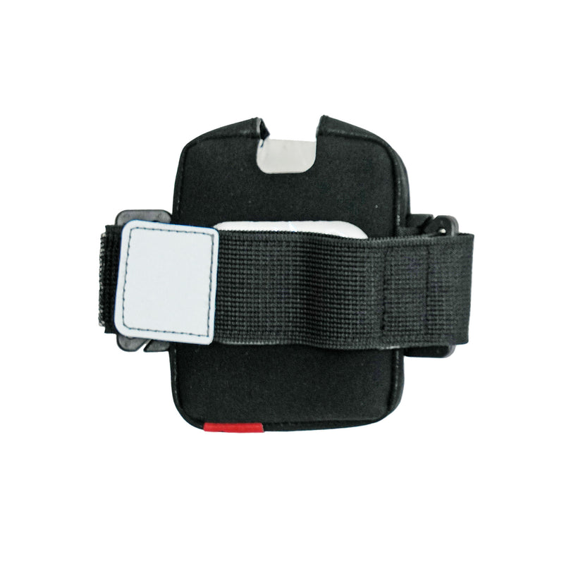 A black XP ICON Remote control cover with a wide black elastic strap and a white rectangular patch on the side, shown against a plain white background.