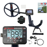 dark blue and black XP ICON metal detector with accessories on white background
