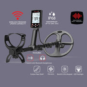 Nokta Legend 2 metal detector 2 coils, bluetooth headphones, carbon-fiber shaft, vibration, backlit LCD & Keypad, LED Flashlight, Waterproof up to 16ft