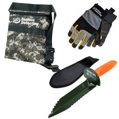 Serious Detecting Camo Bag with 42" Waist Belt, Digging Tool, and Gloves