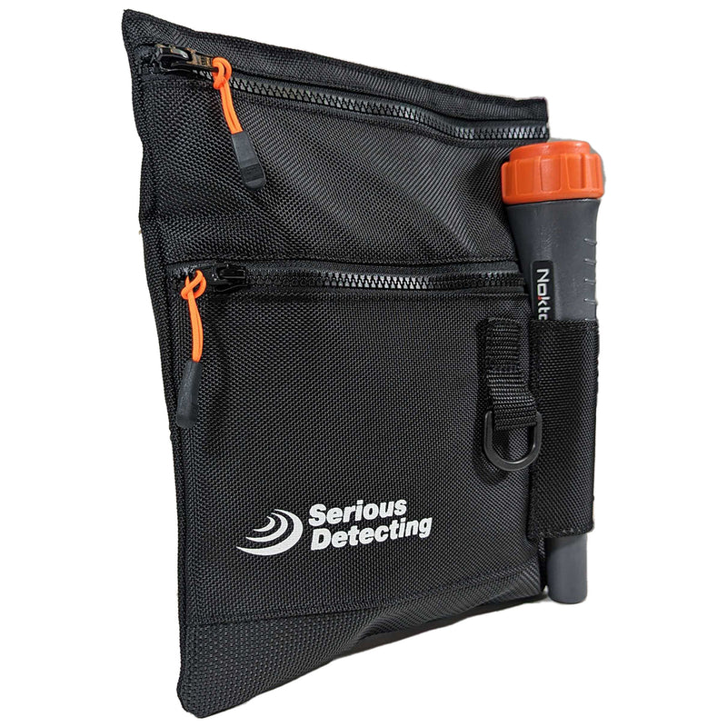 Serious Detecting Mesh Bottom Beach Finds Bag Pouch w/ Pinpointer Holster, Digging Tool, and Gloves