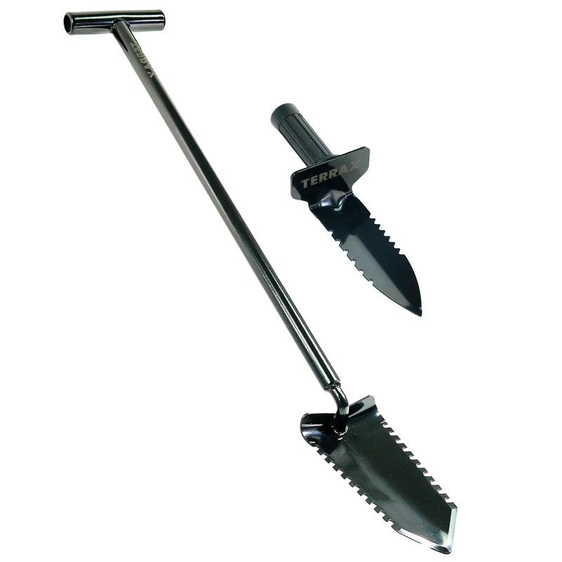 TerraX Master Digger 36" inch Shovel Serrated Shovel or Cutting Shovel with T-Handle with Protective Cover - Bundles Available