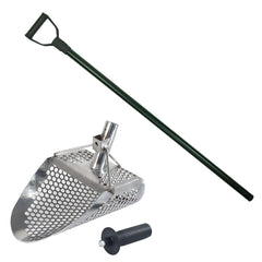 Dune Scoops Hydra 11" x 8" Stainless Metal Detector Sand Scoop with 2 mount options & Carbon Fiber Rod with Handle