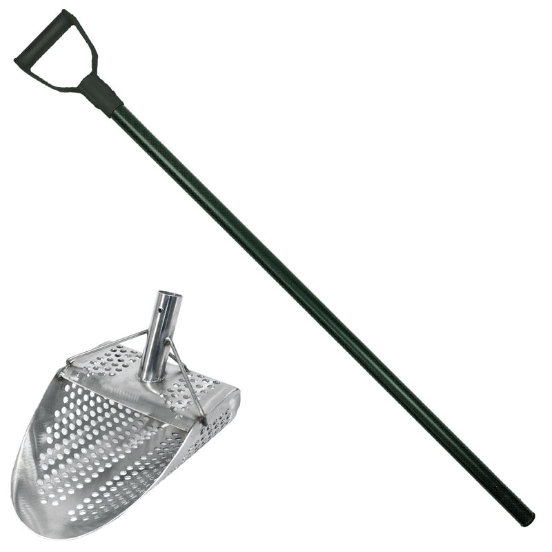 Dune Scoops Kraken 11x 8 Stainless Steel Metal Detector Sand Scoop with Large Round Holes w/ Dune Light & Strong Carbon Fiber Handle Universal Pole