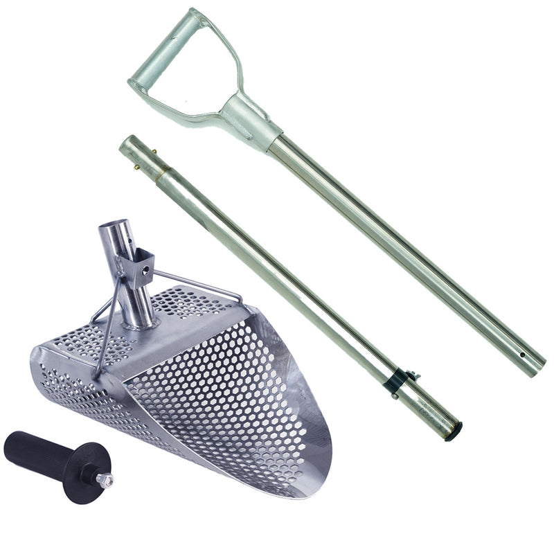 Dune Scoops Kraken 11" x 8" Stainless Steel Metal Detector Sand Scoop w/ Large & Strong Collapsible Stainless Steel Handle Universal Pole