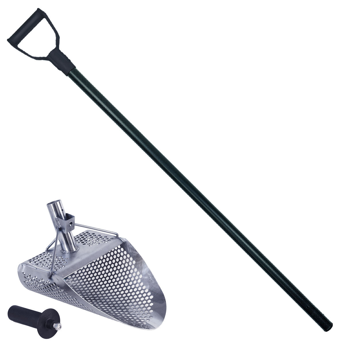 Dune Scoops Kraken 11" x 8" Stainless Steel Metal Detector Sand Scoop w/ Light & Strong Carbon Fiber Handle Universal Pole