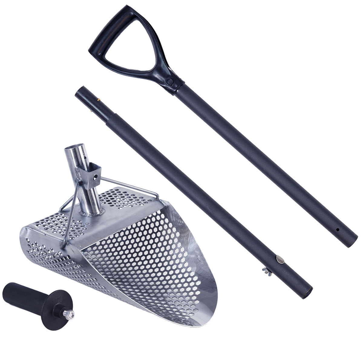 Dune Scoops Kraken 11" x 8" Stainless Steel Metal Detector Sand Scoop w/ Light & Strong Carbon Fiber Handle Universal Pole