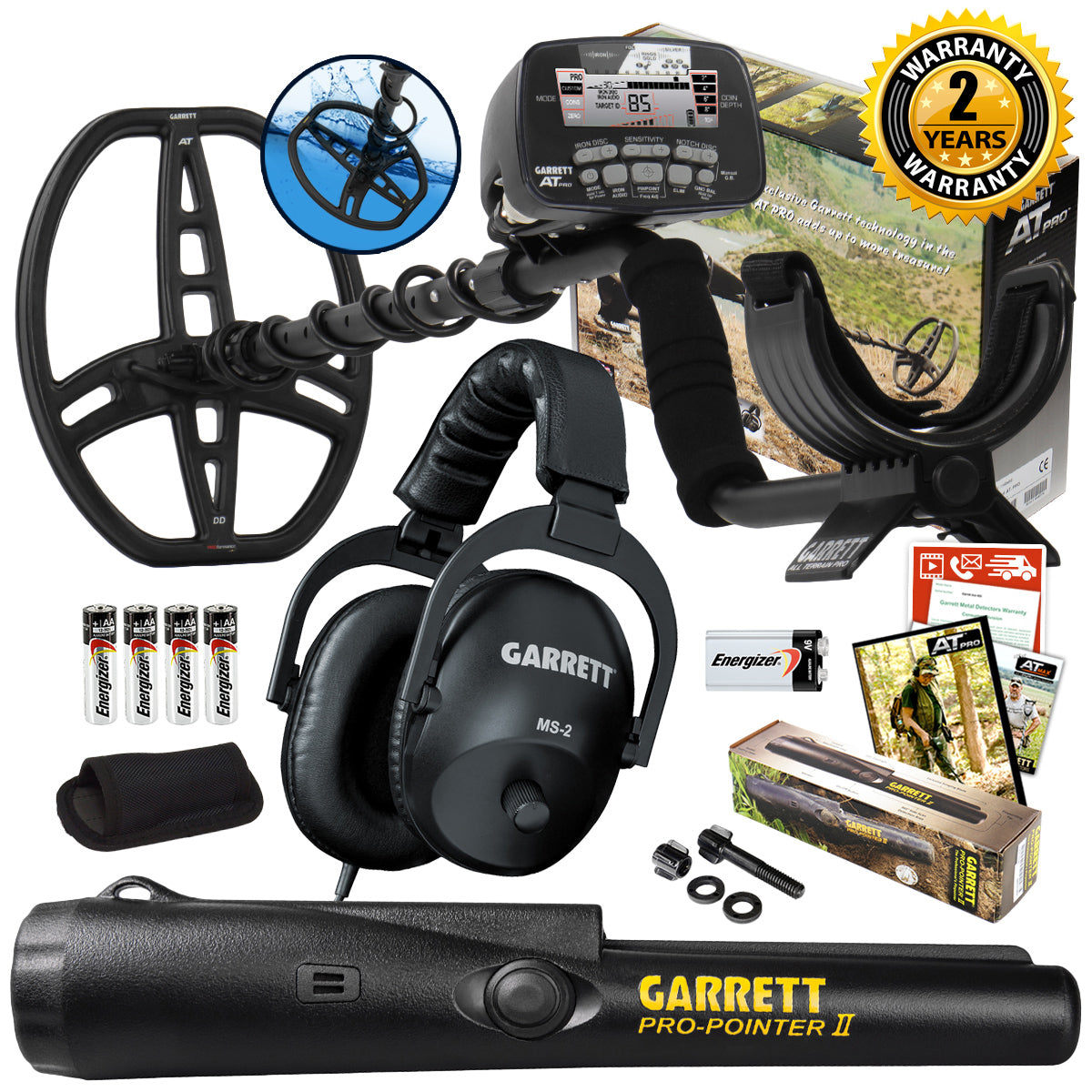 Garrett AT Pro Waterproof Metal Detector with MS-2 Headphones and Pro Pointer II