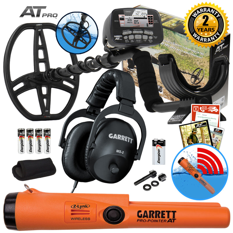 Garrett AT Pro Metal Detector with MS-2 Headphones and Pro Pointer AT Z-Lynk