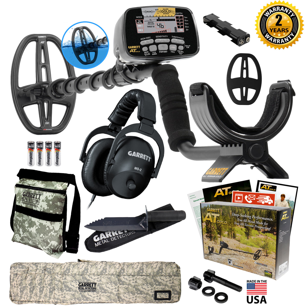 Garrett AT Gold Adventure Pack Coil Camo Bag Pouch Edge Digger MS-2 Headphones