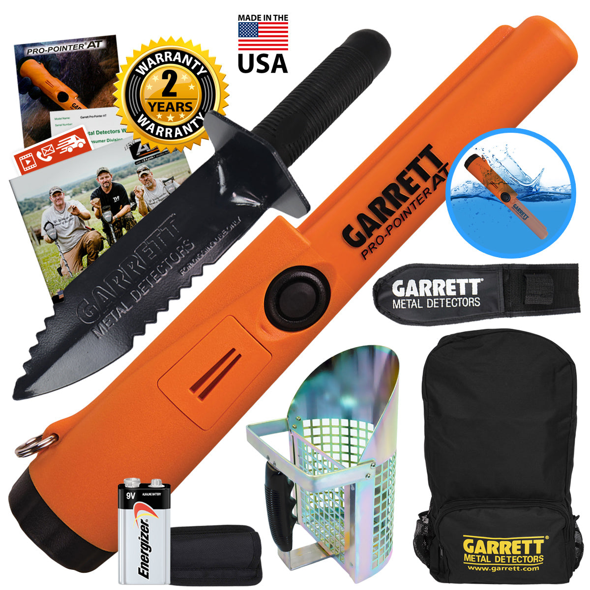 Garrett Pro Pointer AT Pinpointer with Backpack, Edge Digger & Anodized Scoop