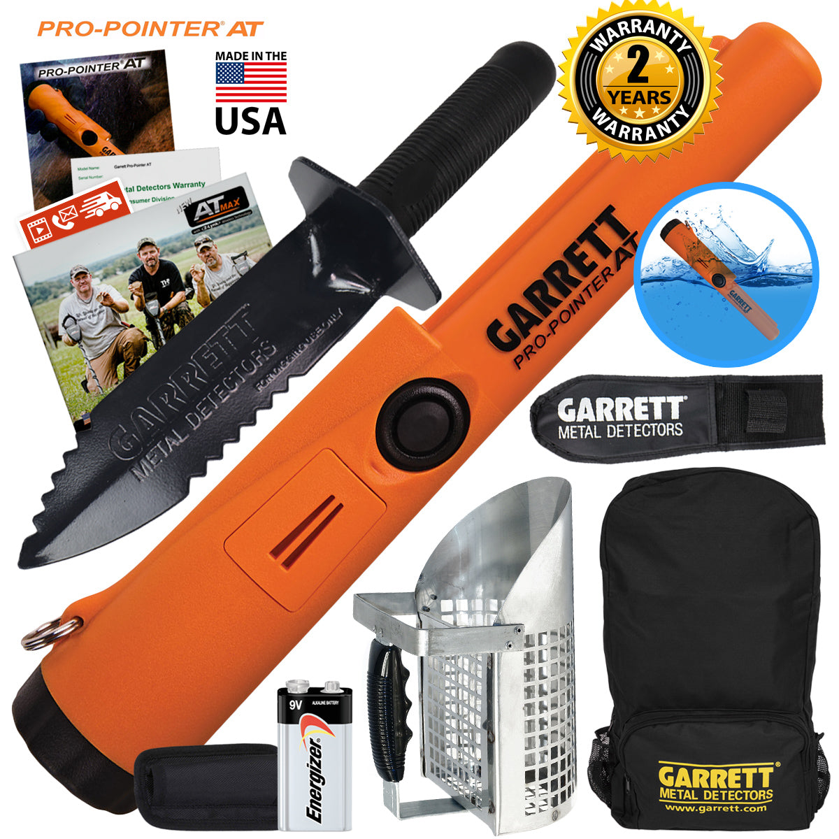 Garrett Pro Pointer AT Pinpointer w/ Garrett Backpack, Edge Digger & Sand Scoop