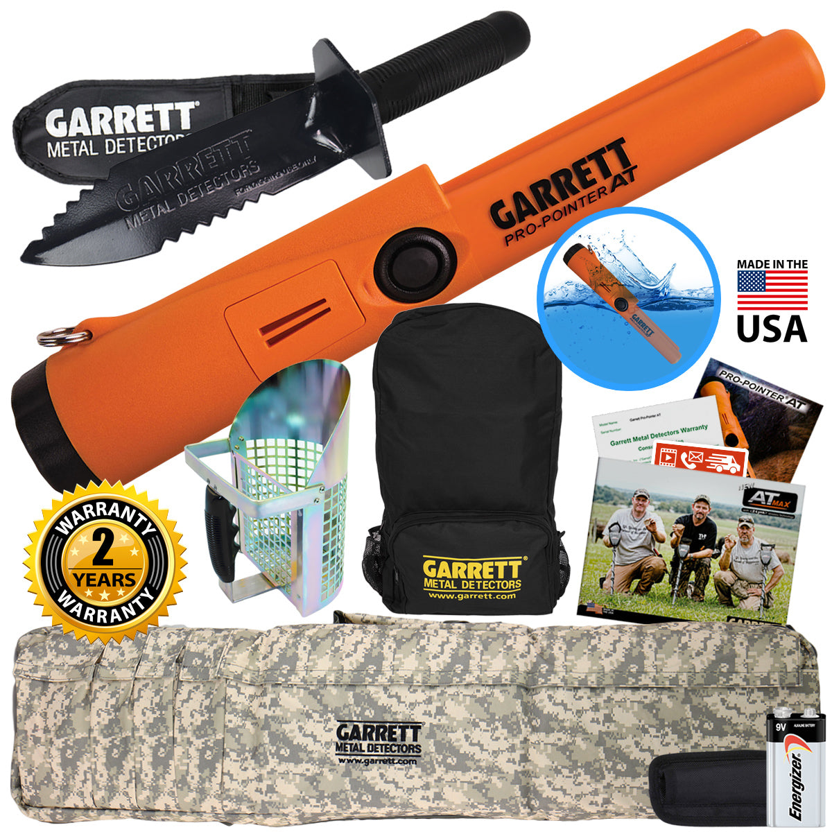 Garrett Pro Pointer AT w/ Backpack, Camo Softcase, Digger, Sand Scoop & Pouch