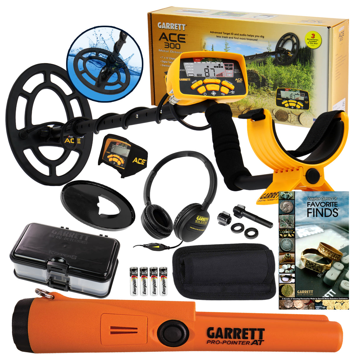 Garrett ACE 300 Metal Detector Special w/ Pinpointer, Box, and Book