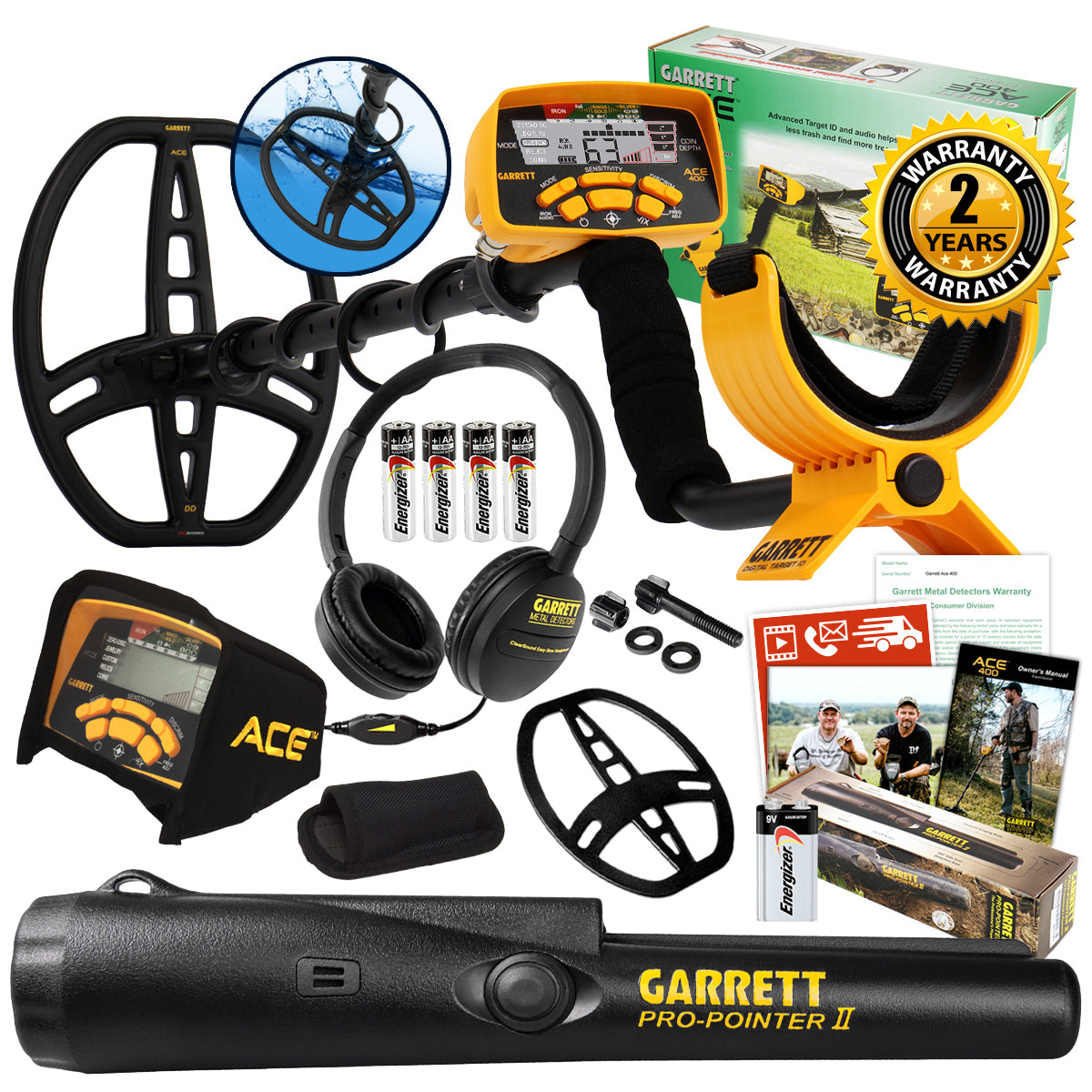 Garrett ACE 400 Metal Detector with DD Waterproof Search Coil and