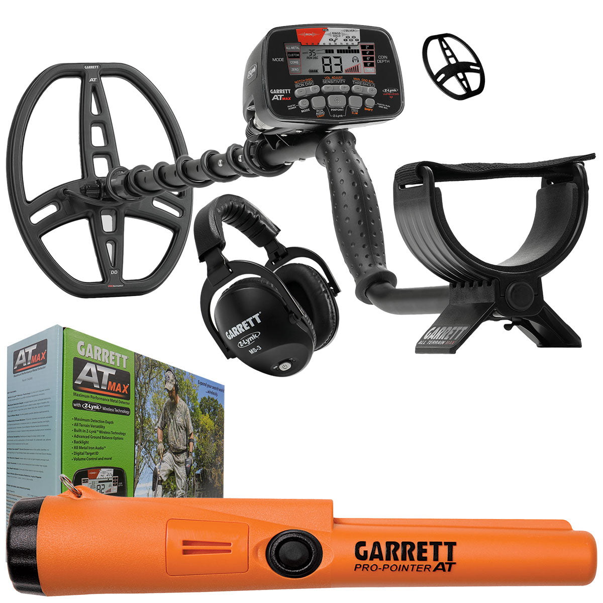 Garrett AT MAX Metal Detector, Garrett Pro-Pointer AT, and MS-3 Headphones