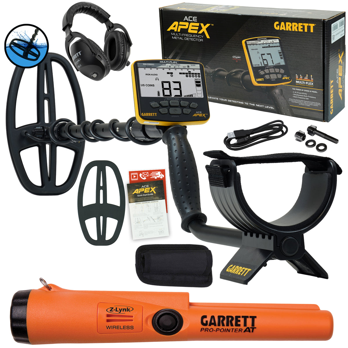 Garrett ACE APEX Detector with  6 x 11 DD Viper Search Coil, Z-Lynk Headphone Package & Pro-Pointer AT Z-Lynk