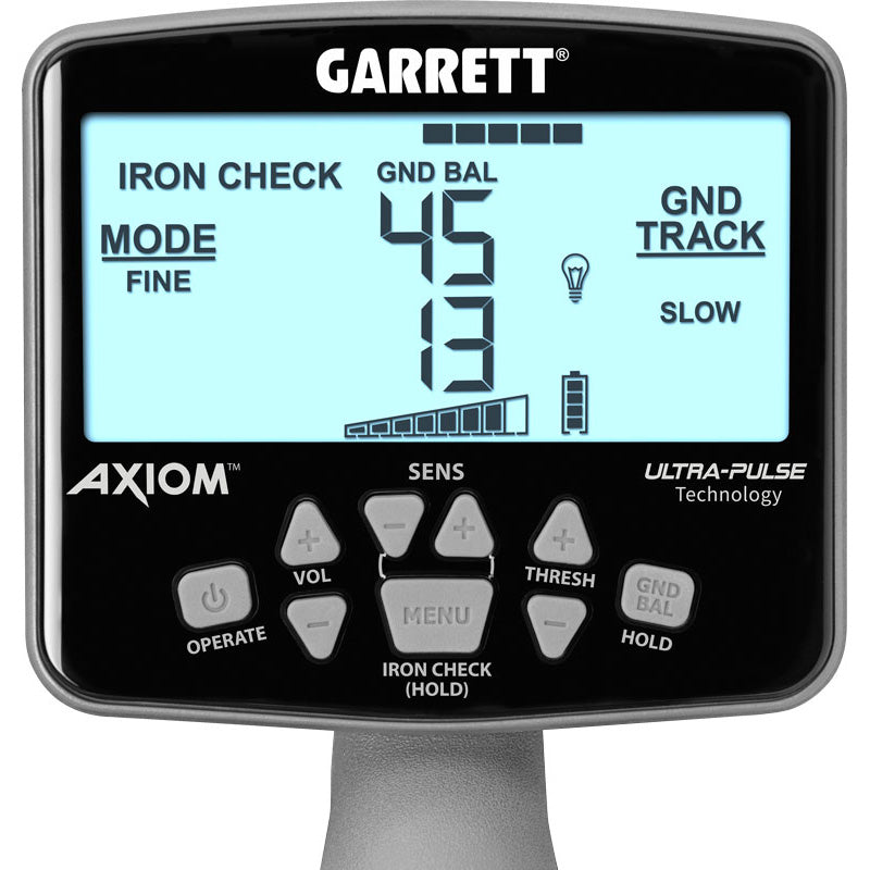 Garrett Axiom Metal Detector with 13"x11" DD Coil, 11"x7" Mono Coil and MS-3 HP