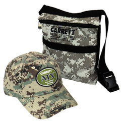 Garrett Camo Metal Detector Digger Finds Pouch & ATX Logo Baseball Cap Hat OS