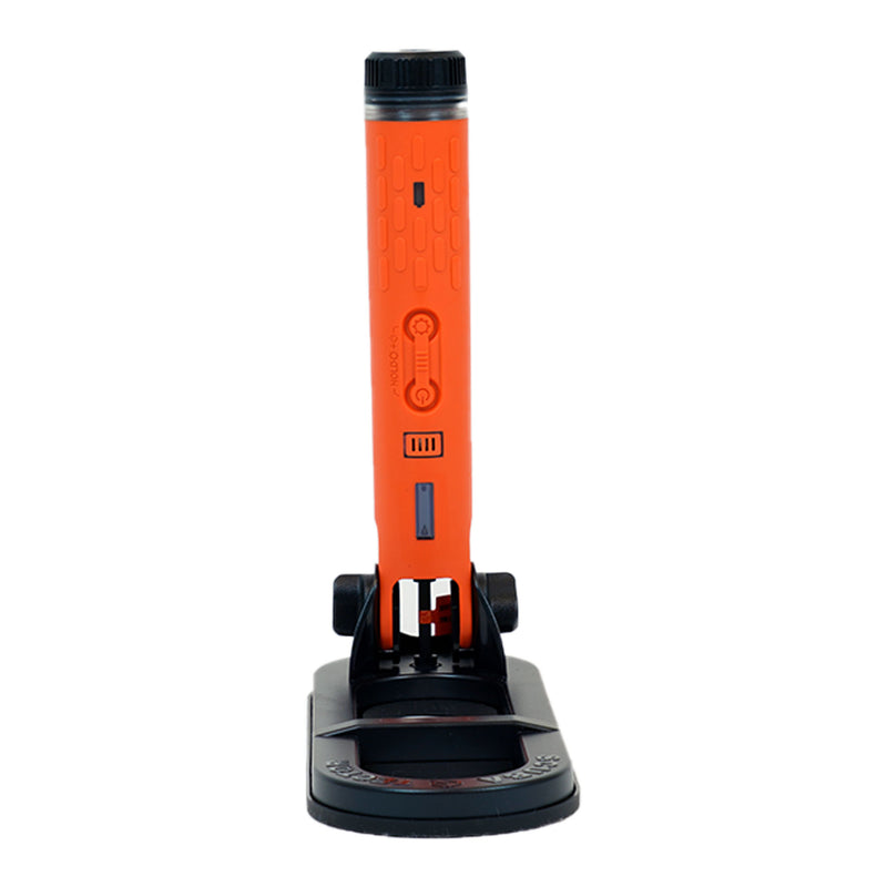 front view of orange and black Quest Scuba Tector Pro Metal Detector on white background