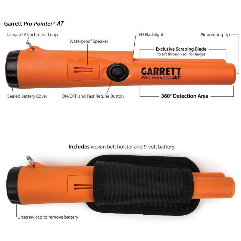 Garrett Pro Pointer AT Pinpointer Waterproof w/ Edge Digger, Sand Scoop & Pouch