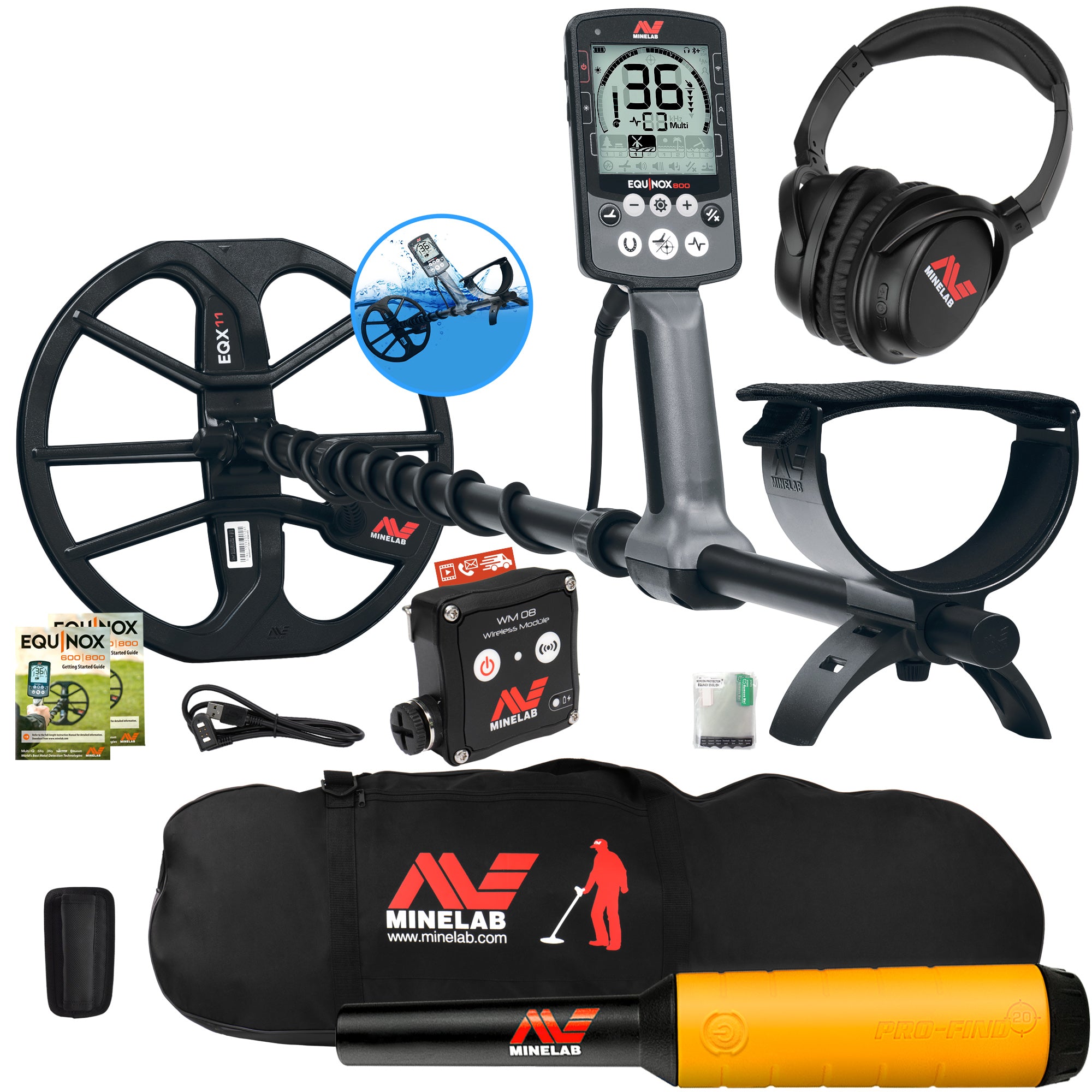 Minelab EQUINOX 800 Multi-IQ Metal Detector w/ Pro Find 20 Pinpointer, Carry Bag