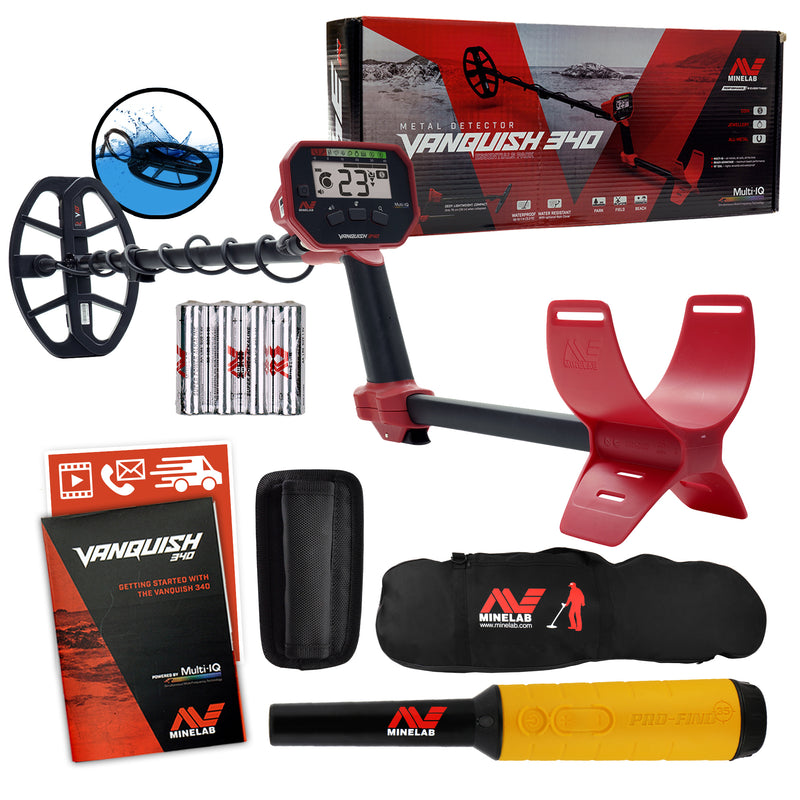Minelab VANQUISH 340 Detector w/ 10 x 7 Coil, Pro-Find 35 Pinpointer & Carry Bag