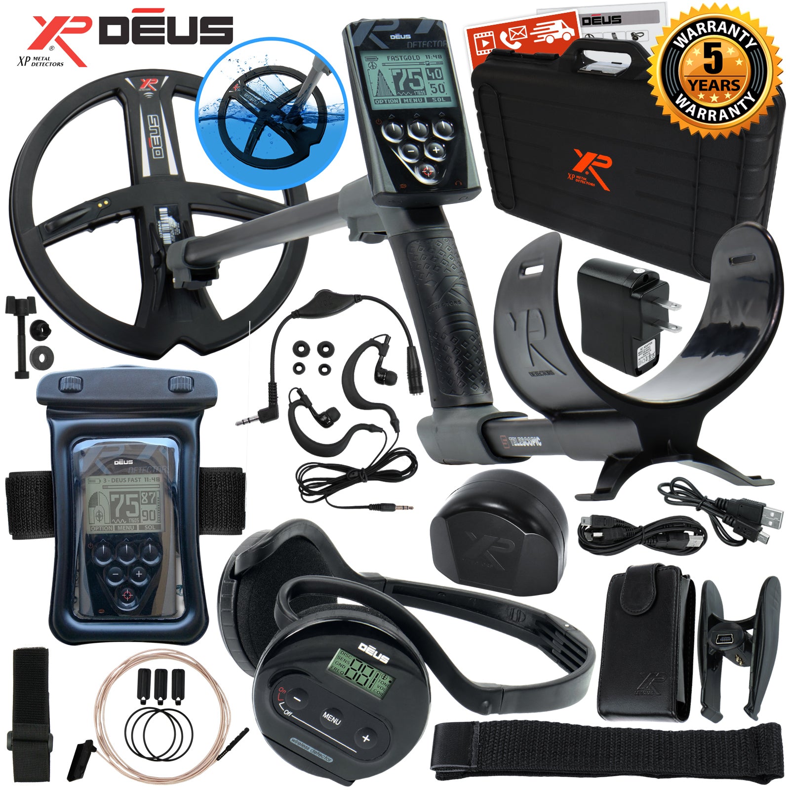 XP Deus Metal Detector w/ Headphones, Remote, 9” X35 Coil, Case