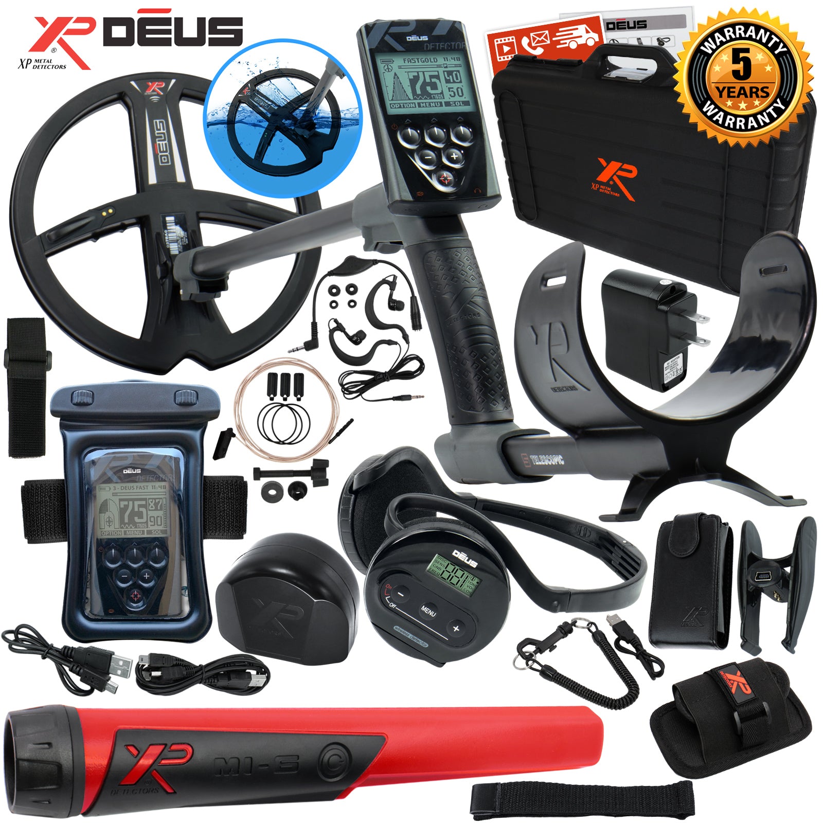 XP Deus Metal Detector w/ MI-6 Pinpointer, Headphones, Remote, X35