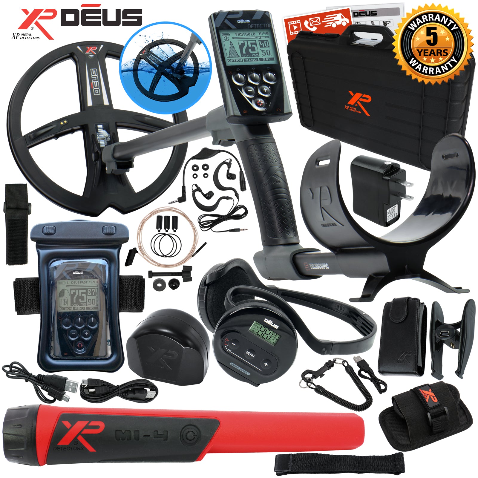 XP Deus Metal Detector w/ MI-4 Pinpointer, Headphones, Remote, X35 Coi –  Detector Experts
