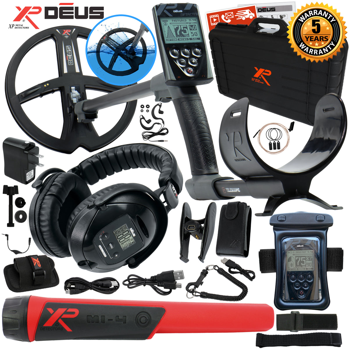 XP Deus Detector w/ MI-4 Pinpointer, WS5 Headphones, Remote Screen & X35 Coils