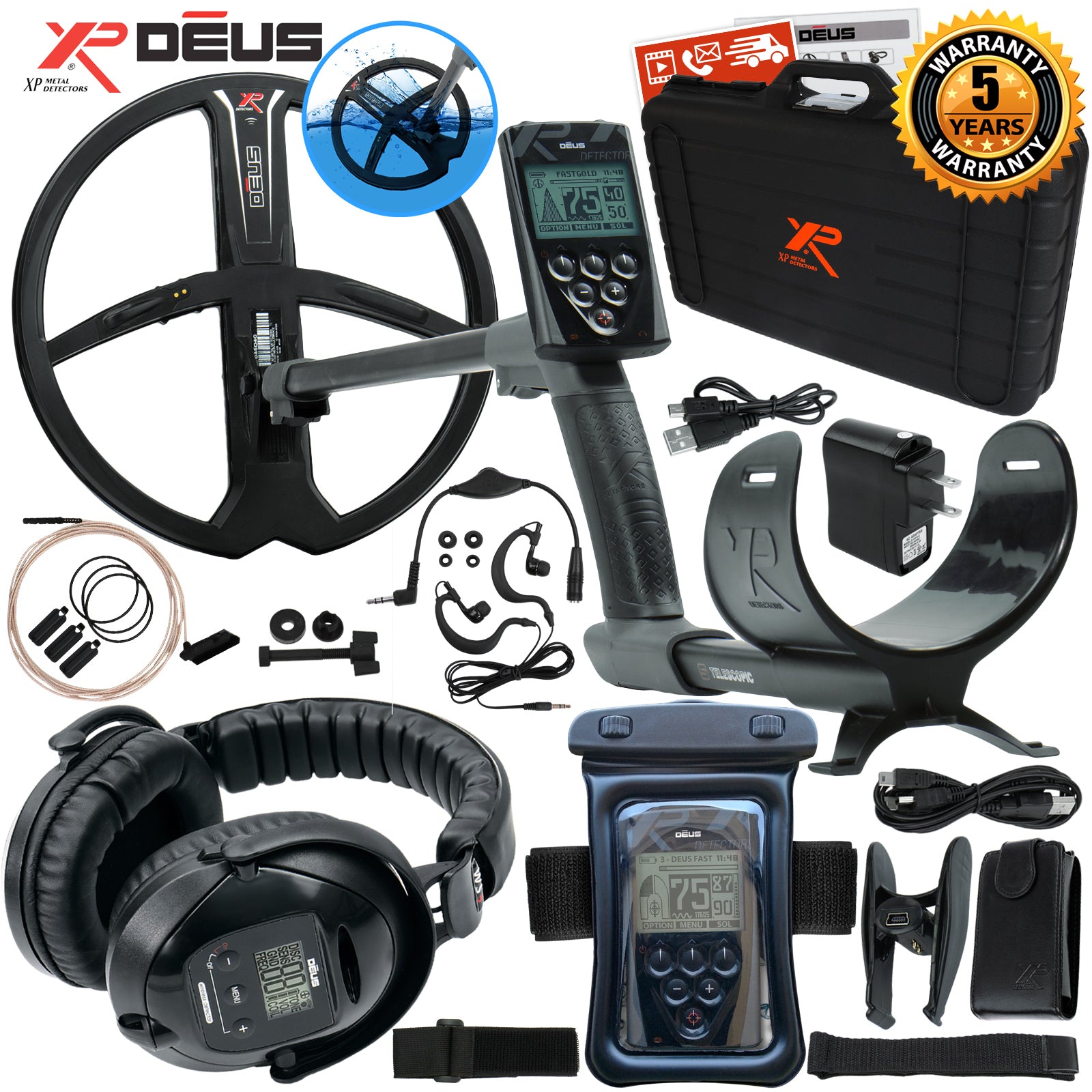 XP Deus Metal Detector, Full Headphones, Remote, 11” X35 Coil