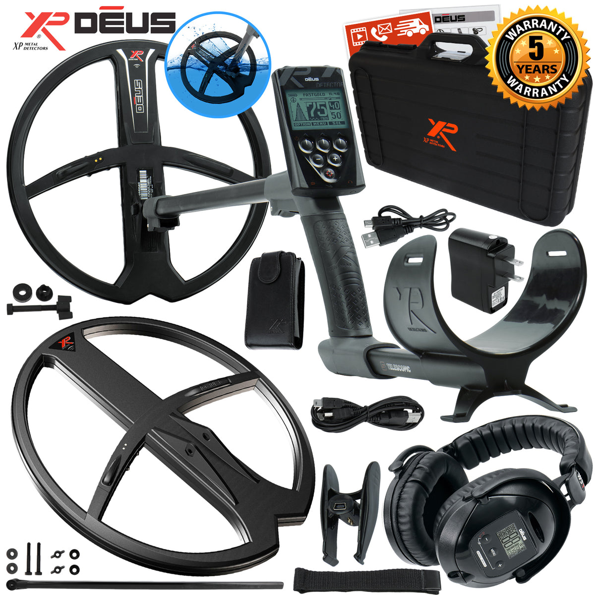 XP Deus Metal Detector Gold & Relic, Case, Headphones, Remote and 2 X35 Coils