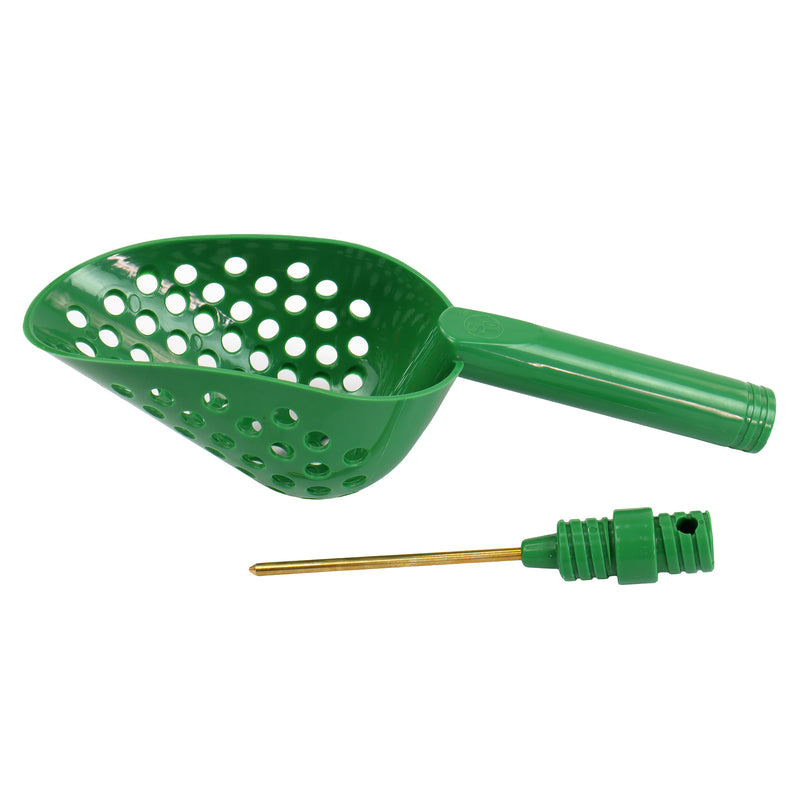 14" Green Plastic Metal Detector Sand Scoop for Gold Prospecting w/ Brass Probe